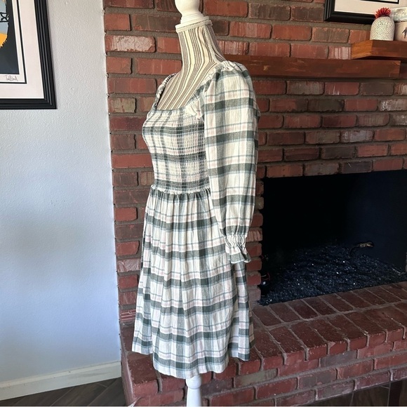 Madewell Elbow-Sleeve Smocked Mini Dress in Lebaum Plaid Sz S - Picture 5 of 10